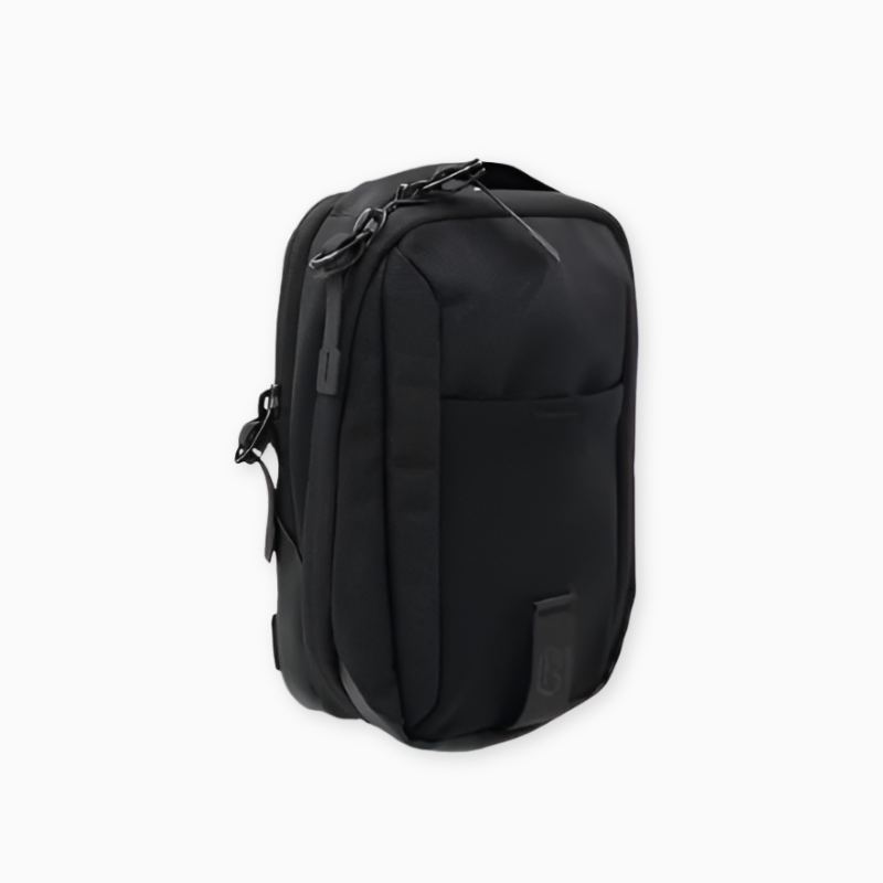 Black backpack on a white background