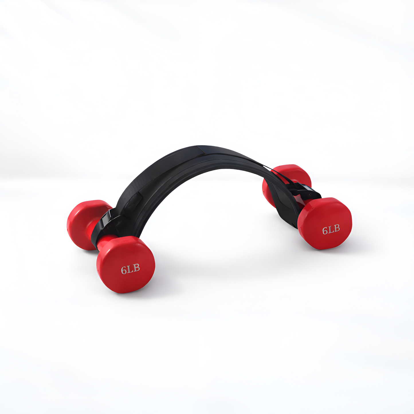 Pair of red hand weights with black handle on a white background