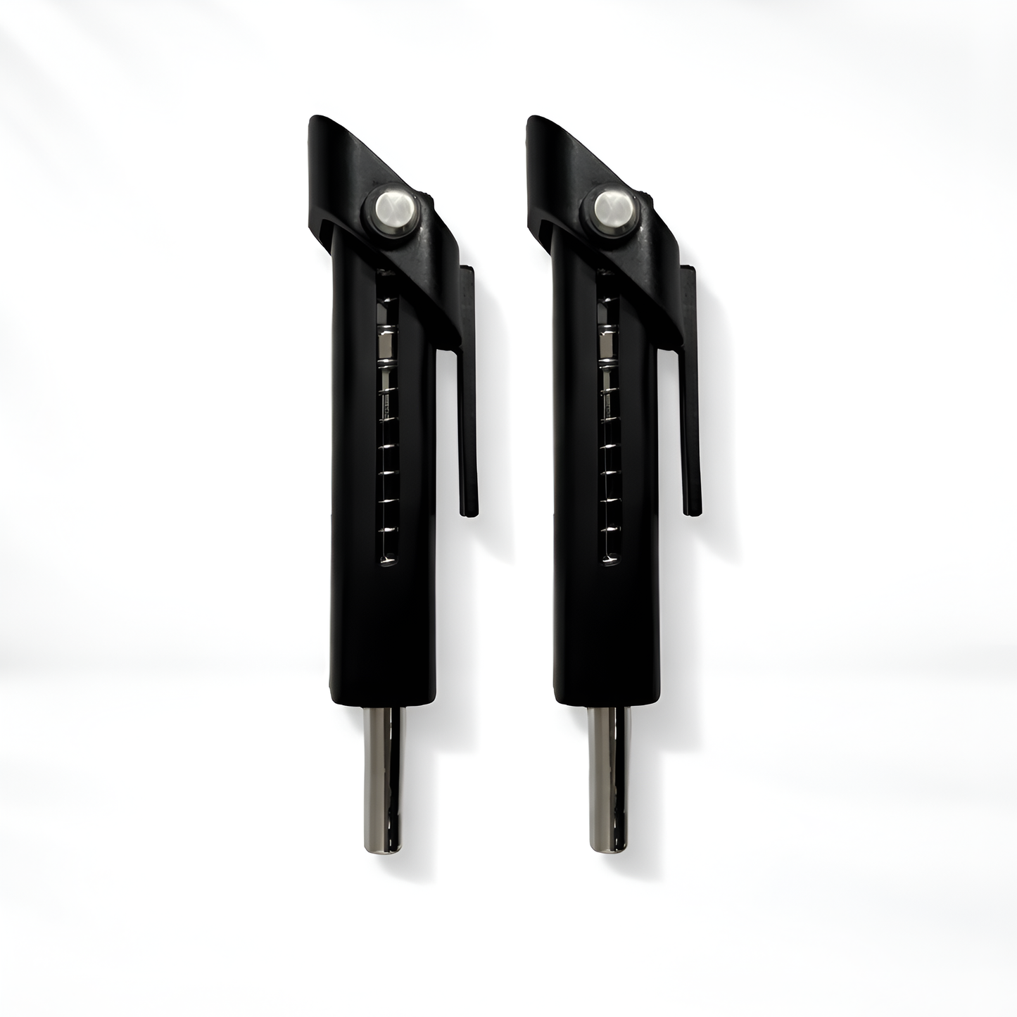 Two black hunting arrows with nocks on a white background