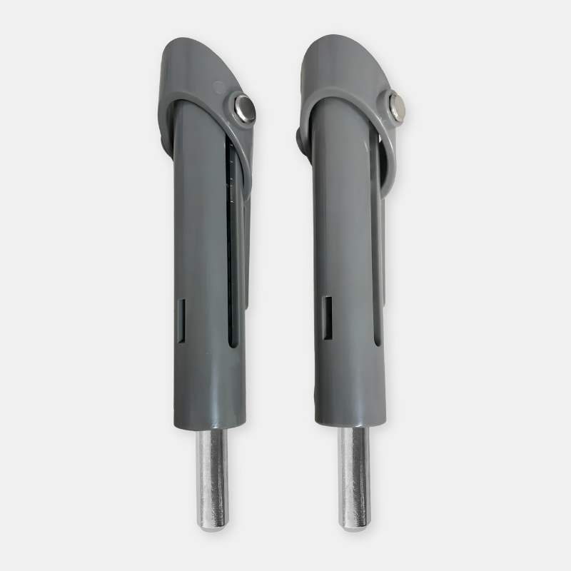 Two gray metal components on a white background