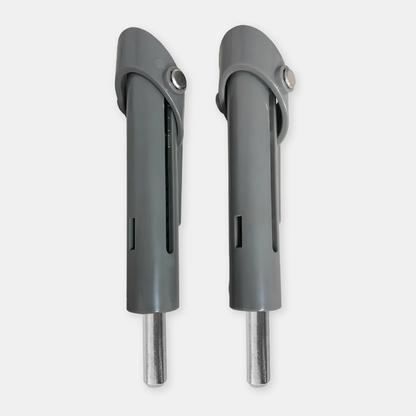 Two gray metal components on a white background