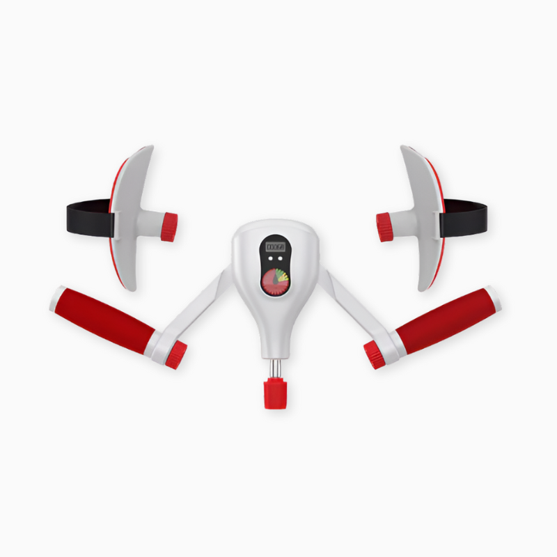 White and red drone with a visible brand logo on a white background