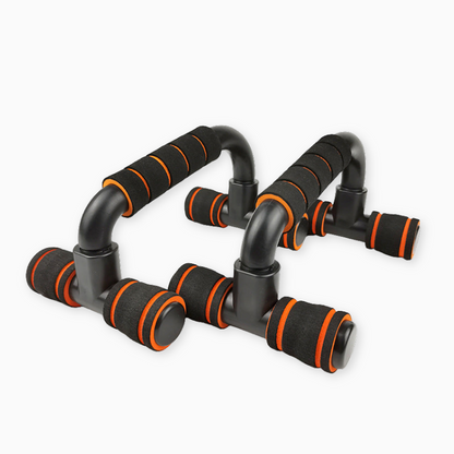Black and orange exercise handles on a white background