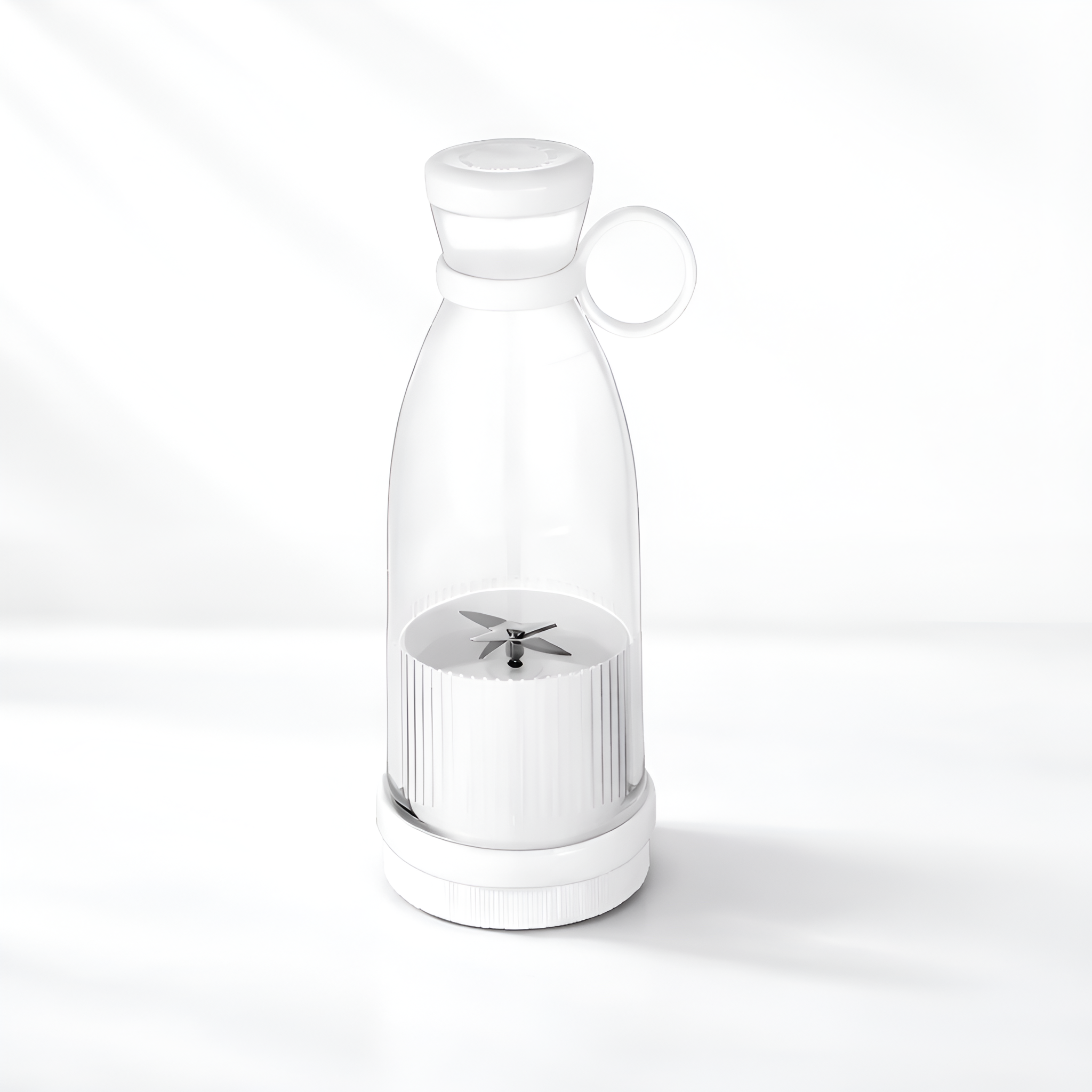 Clear glass carafe with a silver base and lid on a white background