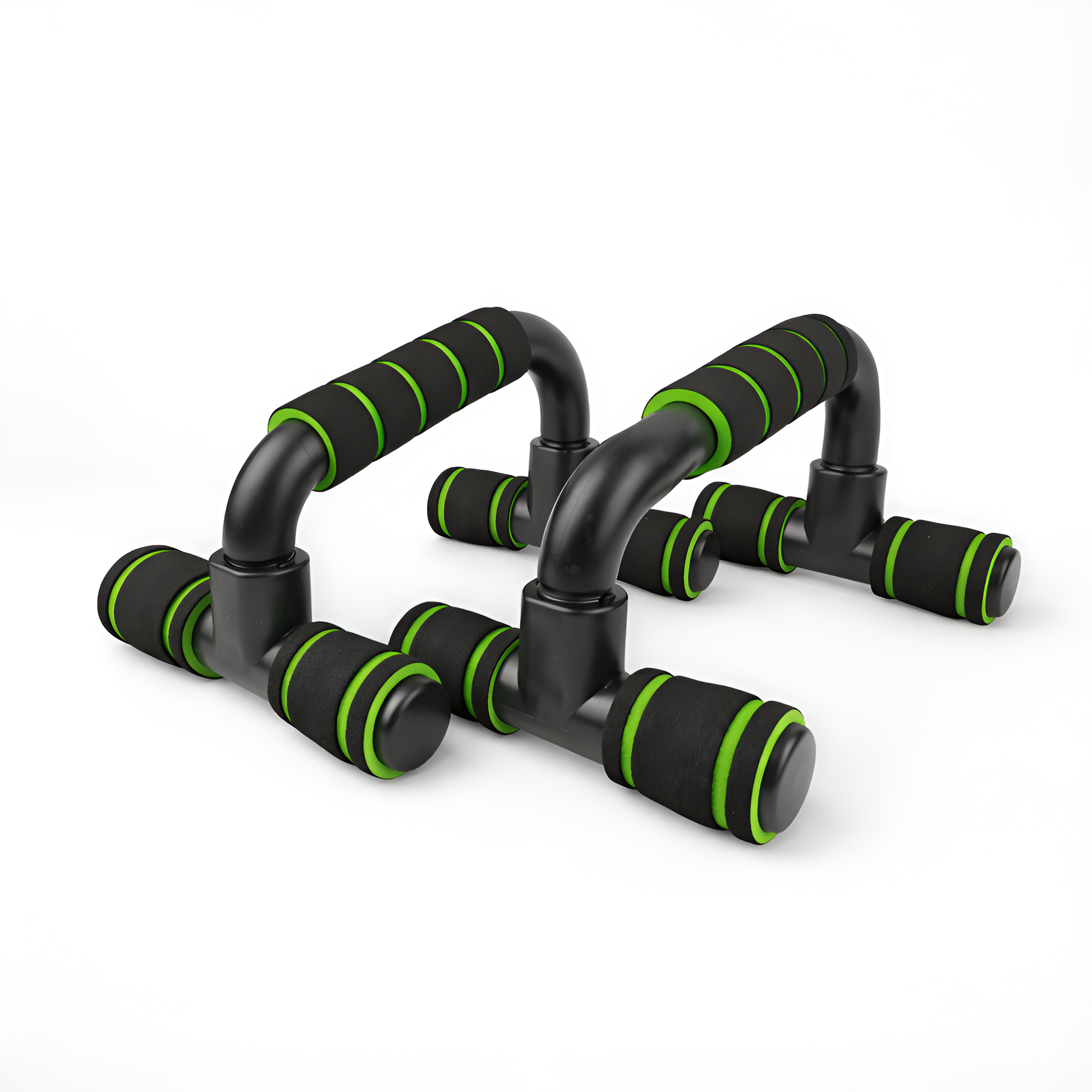 Black and green push-up bar on a white background