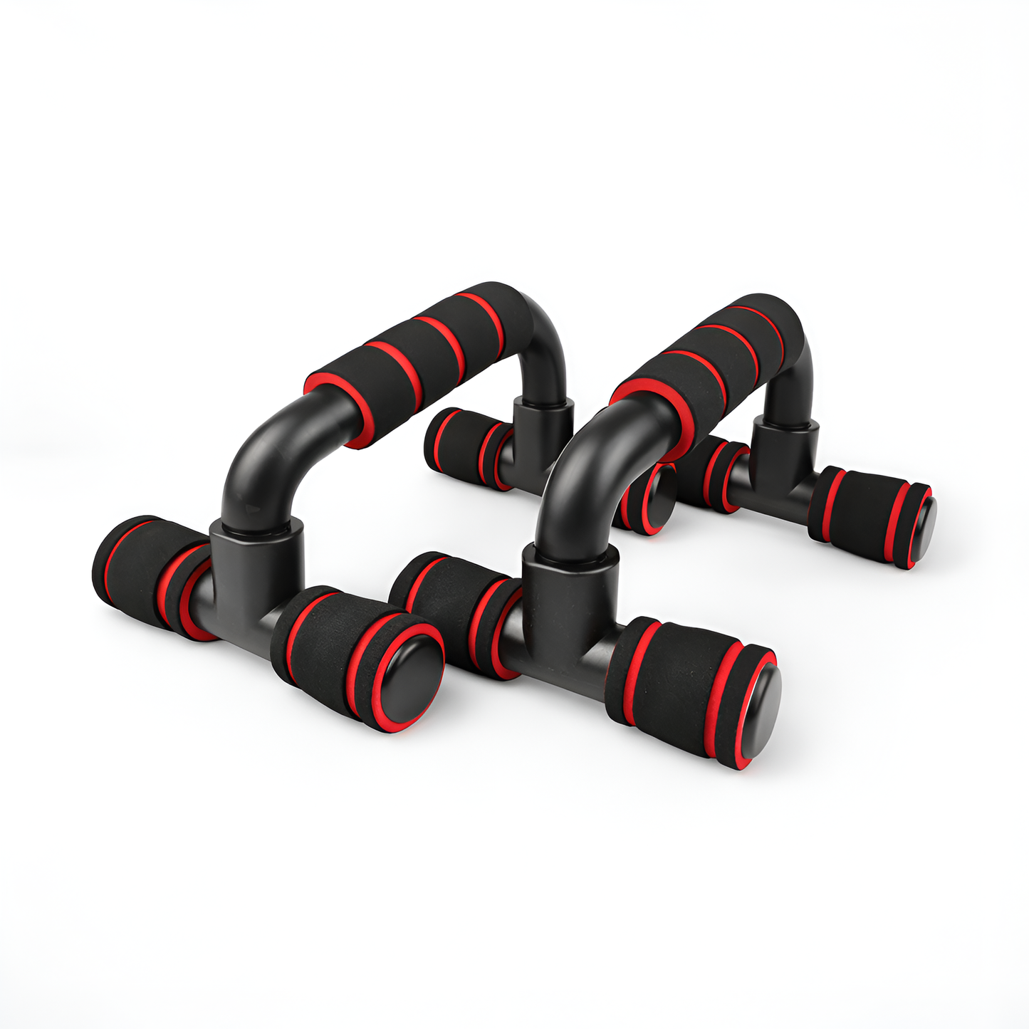 Black and red exercise push-up handles on a white background