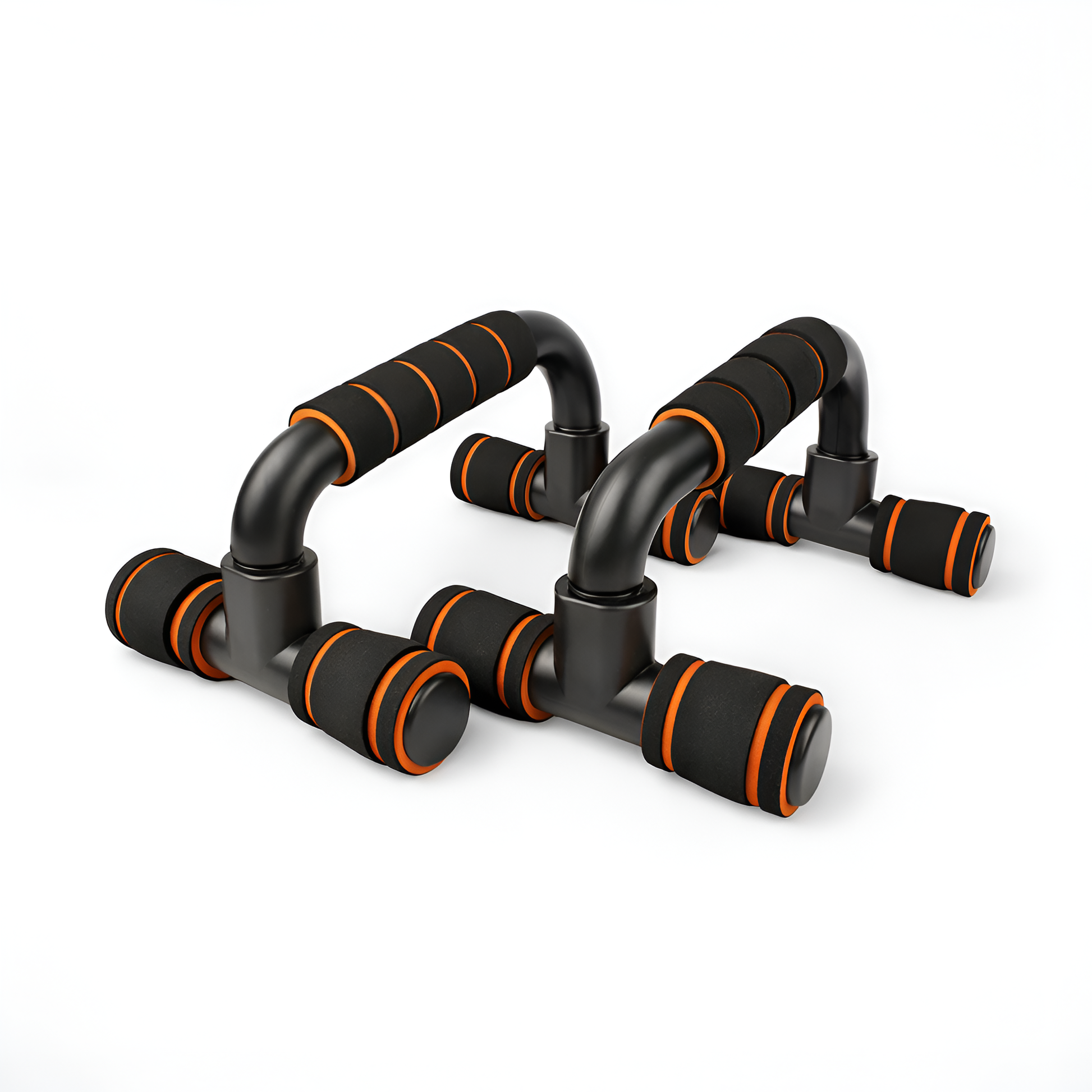 Black and orange exercise handles on a white background