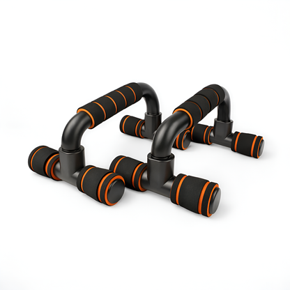 Black and orange exercise handles on a white background