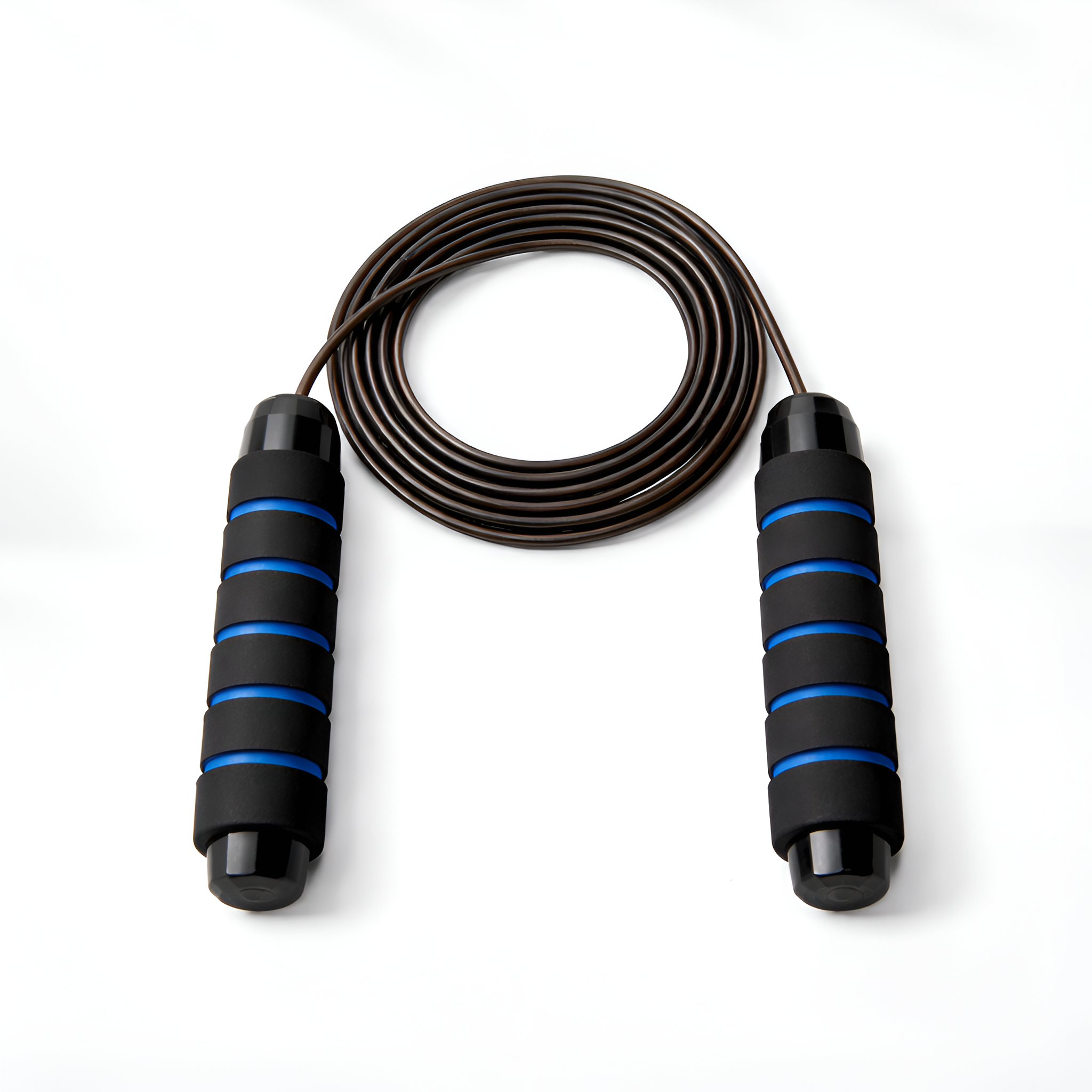 Black and blue jump rope on a white background