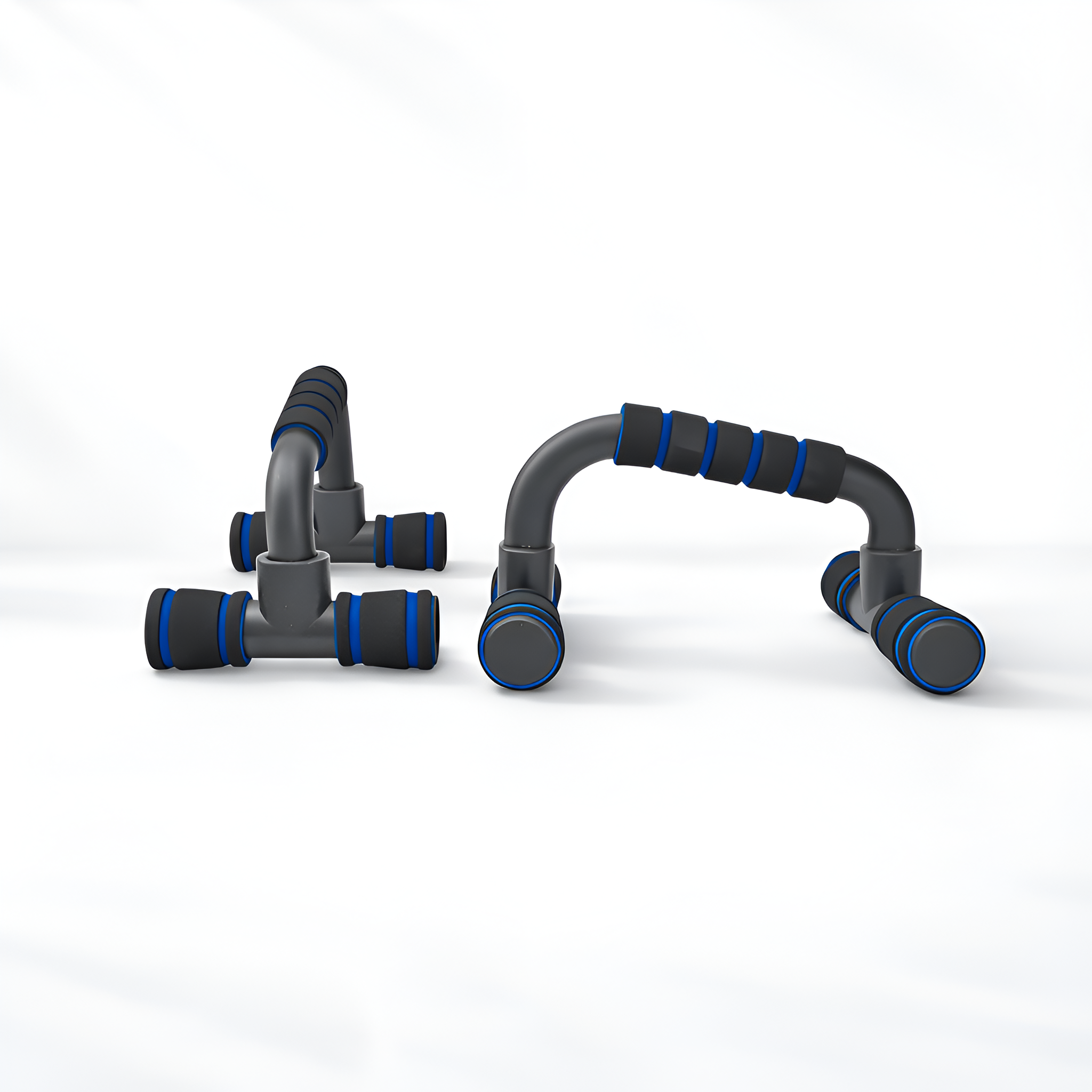 Set of black and blue exercise handles on a white background