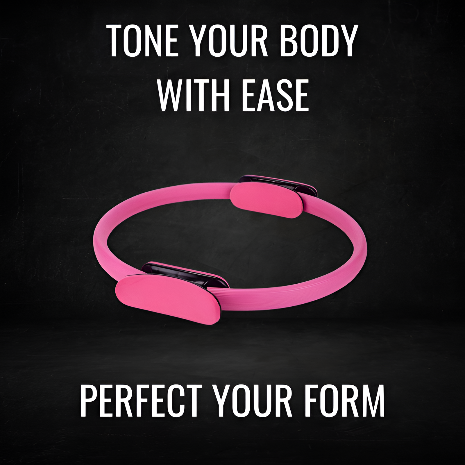 Pink exercise ring with text on a black background