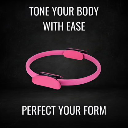 Pink exercise ring with text on a black background