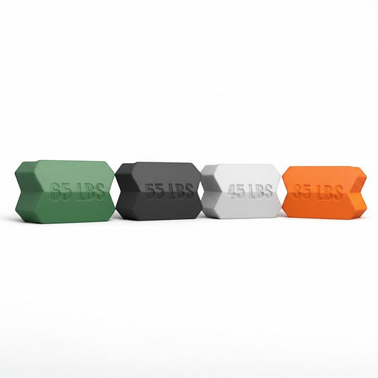 Dropset™ Official JawFlex jaw exerciser in green, black, white, and orange, with weights 65, 55, 45, and 35 lbs.